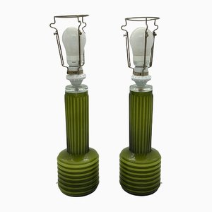 Midcentury Green Glass Table Lamps by Gert Nyström for Hyllinge. 1960s, Set of 2
