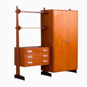 Italian Teak Freestanding Wall Unit with Large Wardrobe in the Style of Vittorio Dassi, 1960s