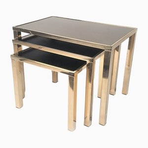 Tavolini ad incastro placcati in oro 24k di Belgo Chrom, anni '70, set di 3