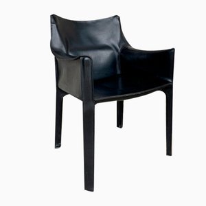 CAB 414 Sessel aus schwarzem Leder von Mario Bellini für Cassina, 1980er