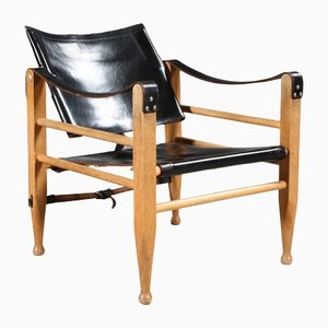 Safari Chair by Aage Bruun & Son in Black Leather, 1960s