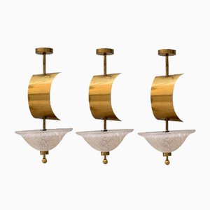 Sailing Chandeliers, Murano Brass Glass, Group of 3, 1960s