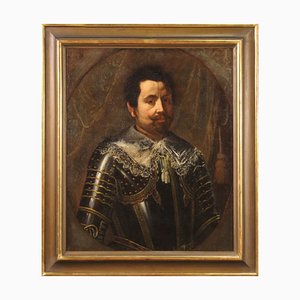 Portrait of a Man in Armor, 18th-Century, Oil on Canvas, Framed