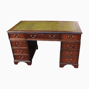 Mahogany Pedestal Desk With Green Leather Top, 1960s