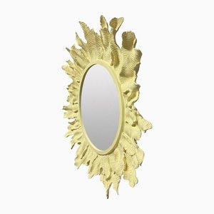 Mid-Century French Sunburst Mirror in Pale Yellow