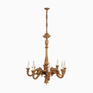 Large Florentine Baroque Chandelier in Hand Carved Walnut