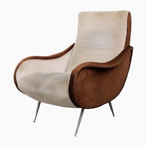 Italian Velvet Chromed Armchair with Feet in the Style of Zanuo, 1950s
