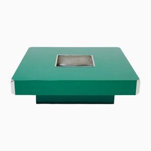 Tavolino da caffè quadrato in metallo cromato e laccato verde nello stile di Mario Sabot, anni '70