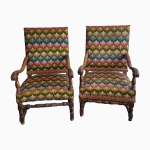 Armchairs in Walnut & Tapestry, Set of 2