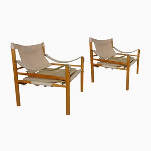 Oak & Leather Sirocco Safari Chairs by Arne Norell, 1960s, Set of 2
