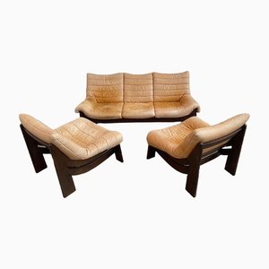Leather Lounge Chairs from Maison Regain, Set of 3