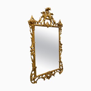 Neoclassical Rectangular Gold Foil Hand Carved Wooden Mirror, Spain, 1970