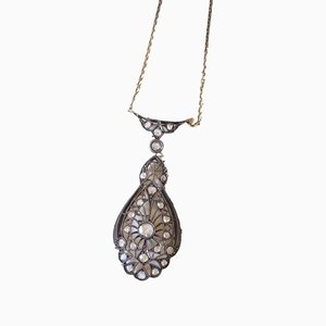 Art Nouveau Necklace in 18k Gold and Silver with Diamonds