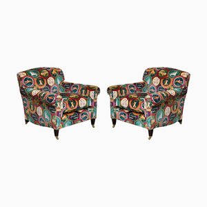 Mulberry Silk Velvet Sporting Life Scroll Arm Armchairs from George Smith, Set of 2