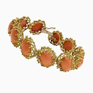 Bracelet in 18K Yellow Gold Clamper with Oval Shaped Orange Corals