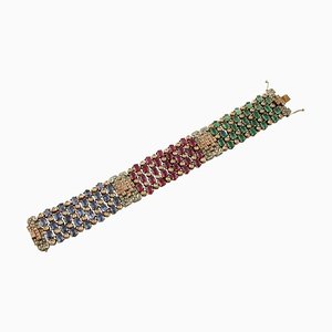 Armband aus Roségold und Silber mit Rubinen, Smaragden, Saphiren und Diamanten