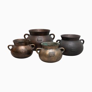 Spanish Traditional Pots in Bronze, Set of 4