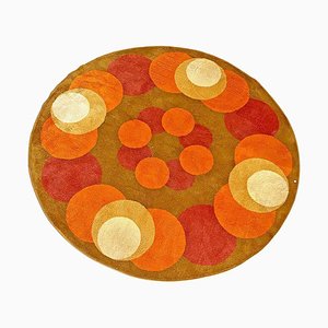 Tapis Rond Mid-Century Moderne avec Motifs Circulaires, Italie, 1970s