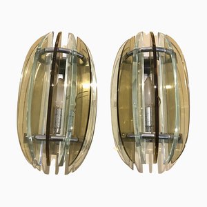 Mid-Century Italian Modern Glass & Metal Wall Sconces from Veca, Set of 2