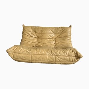 Two-Seater Togo Sofa in Yellow Leather by Michael Ducaroy for Ligne Roset