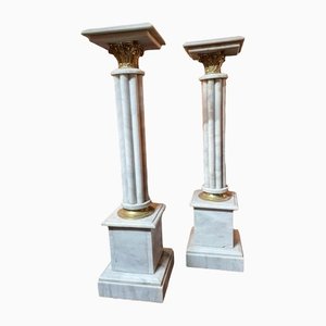 Marble and Brass Heavy Pedestals Columns, Set of 2