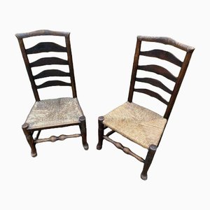 Antique Lancashire Chairs in Oak with Ladder Back, 1890, Set of 2