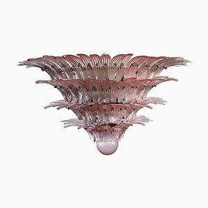 Italian Murano Glass Chandelier with Pink Leaves
