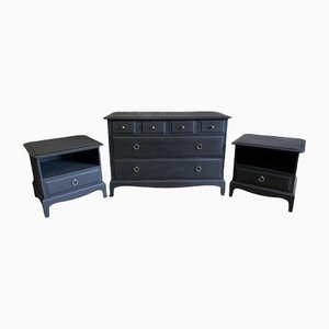 Minstrel Chest of Drawers with Bedside Cabinets in Matte Black from Stag, Set of 3