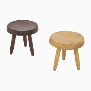 French Wooden Stools by Charlotte Perriand, Set of 2