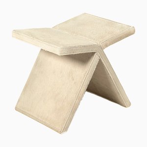 Ivory Pony-Look Leather Voyage Pouf Stool by Luca Erba for Hessentia