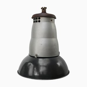 Grande Lampe à Suspension Industrielle Vintage en Émail Noir de Mazda, France