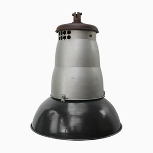 Large Vintage French Industrial Black Enamel Pendant Light from Mazda