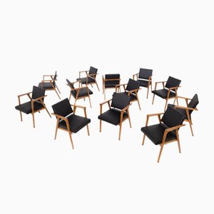 Dining Chairs in Wood and Leather Attributed to Franco Albini, Set of 12