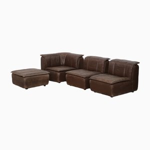 Mid-Century Leather Modular Sofa, 1970s, Set of 4