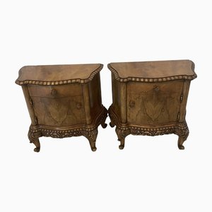 Antique Figured and Carved Walnut Bedside Cabinets, Set of 2