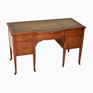 Antiker edwardianischer Schreibtisch aus Holz mit Lederplatte & Intarsien