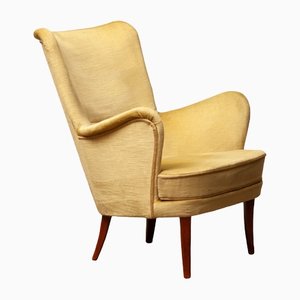 Slim 'Samsas' Style Swedish Lime Green Velvet Lounge Chair by Carl Malmsten