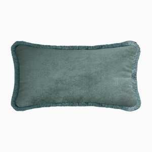 Teal Velvet with Teal Fringes Rectangle Happy Pillow from Lo Decor
