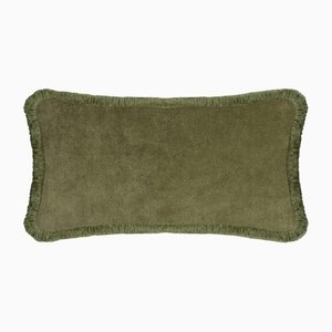 Coussin Rectangulaire en Velours Vert avec Franges Vertes de Lo Decor