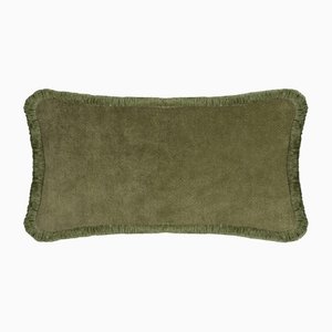Green Velvet with Green Fringes Rectangle Happy Pillow from Lo Decor