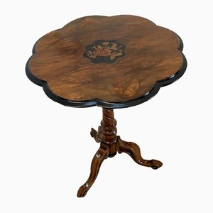 Antique Victorian Burr Walnut Marquetry Inlaid Lamp Table, 1860