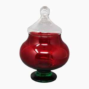 Italian Red and Green Jar in Empoli Glass from Rossini, 1960s