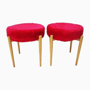 Vintage Pink & Beech Stools, 1970s, Set of 2