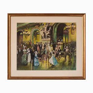 Escena nocturna impresionista, siglo XX, pastel sobre papel