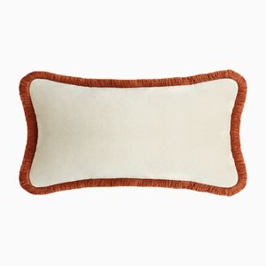 Brick Velvet with Brick Fringes Rectangle Happy Pillow from Lo Decor