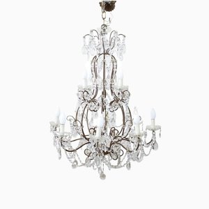 Lámpara de araña italiana Belle Epoque de cristal y bronce, años 20