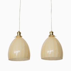 Mid-Century Blonde Colored Glass Ceiling Lamps, Set of 2
