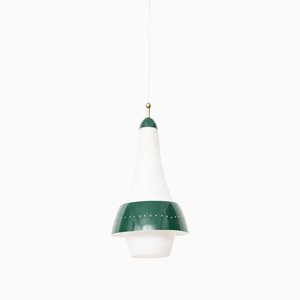 Mid-Century Frosted Green & White Ceiling Lamp