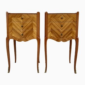 French Tulipwood Bedside Tables with Three Drawers, Set of 2