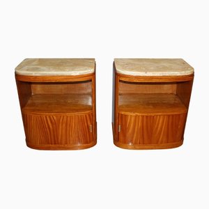 Tables de Chevet Art Déco en Bois Clair, Set de 2